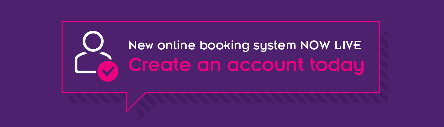 A graphic to announce that the new online booking system is now live