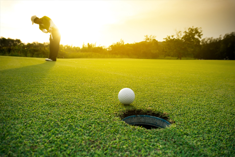 Image of man putting on a putting green.